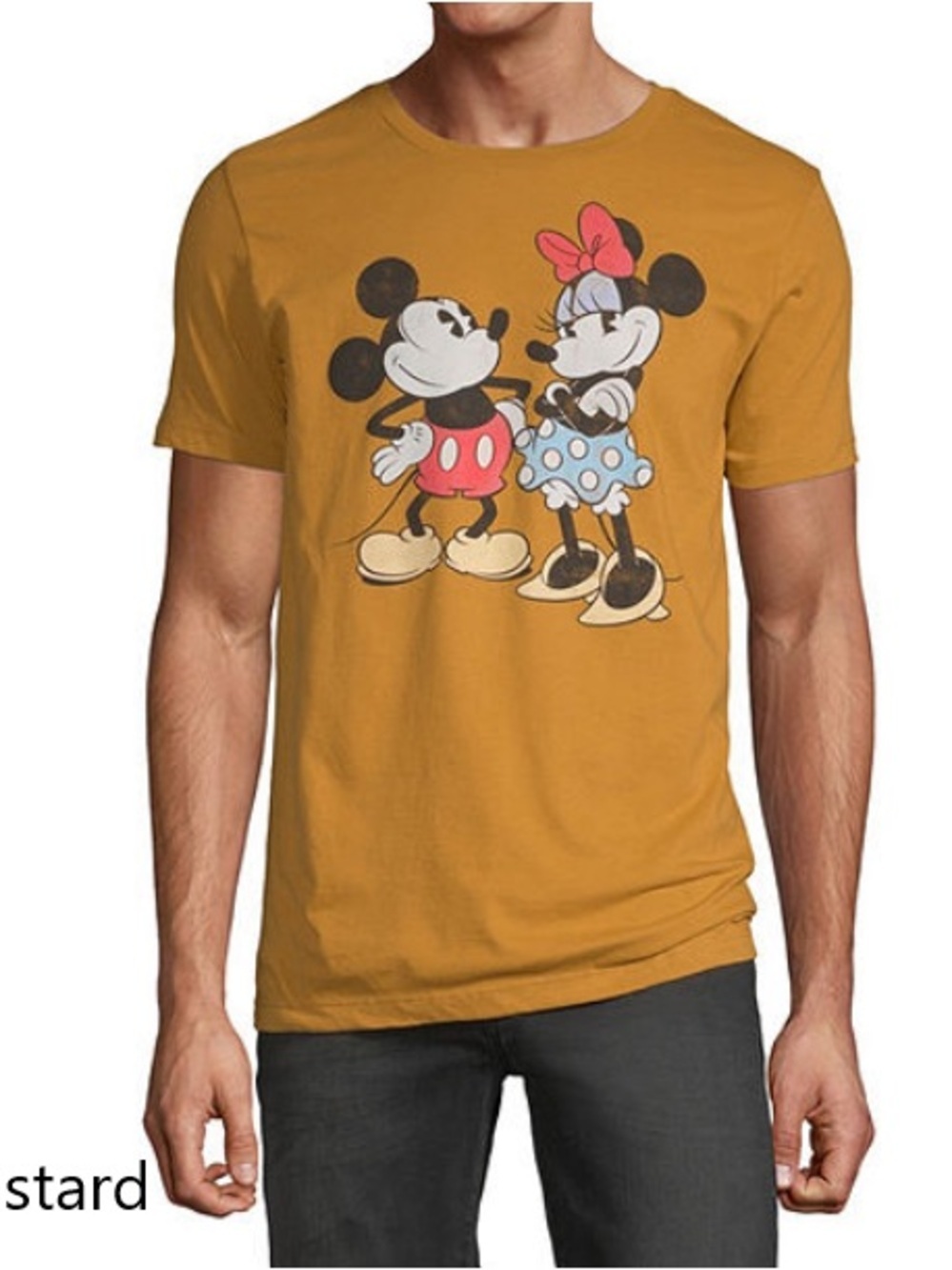 Disney Tshirt with Mickey & Minnie Mouse Graphic-Mustard-Unisex-Sz Large